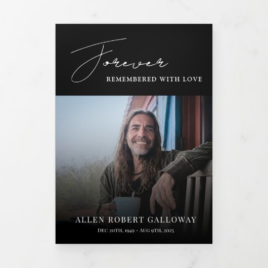 Modern Elegant 7 Photo Trifold Funeral Program Drieluik Programma (Cover)