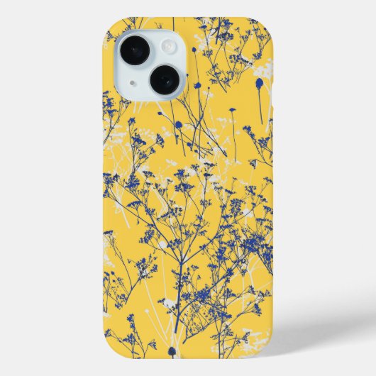 Modern Elegant Abstract Blauw Wildbloemen op Geel Case-Mate iPhone Case (Achterkant)