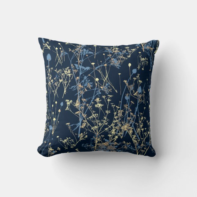 Modern Elegant Abstract Donker Navy Blauw Geel Kussen (Voorkant)