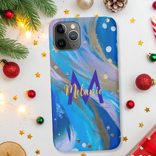 Modern elegant abstract grillig blauw goud Case-Mate iPhone case