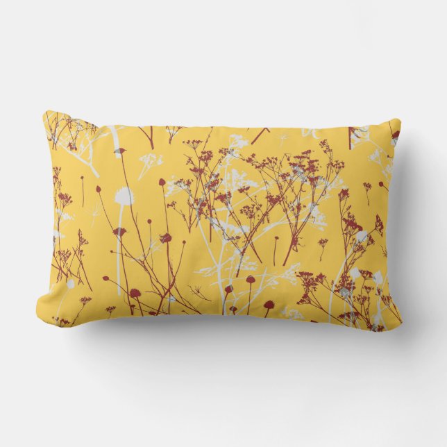 Modern Elegant Abstract Red Mustard Yellow Floral Kussen (Voorkant)