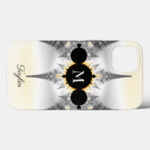 Modern Elegant Abstract Silver Fractal Monogram Case-Mate iPhone Case (Achterkant (horizontaal))