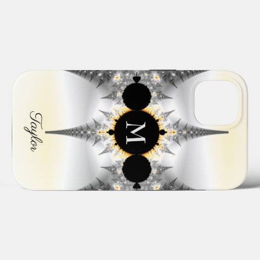 Modern Elegant Abstract Silver Fractal Monogram Case-Mate iPhone Case (Achterkant (horizontaal))