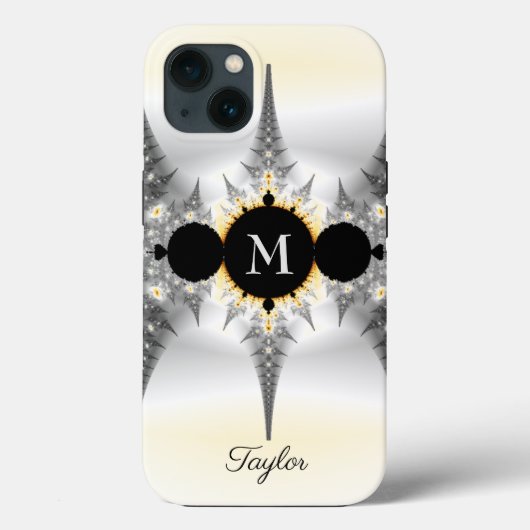 Modern Elegant Abstract Silver Fractal Monogram Case-Mate iPhone Case (Achterkant)