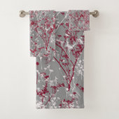 Modern Elegant Abstract Wildbloem Grijze Bourgogne Bad Handdoek (Insitu)