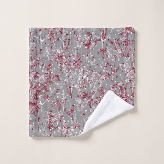 Modern Elegant Abstract Wildbloem Grijze Bourgogne Bad Handdoek (Wasdoekje)