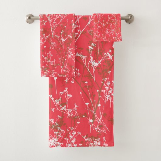 Modern Elegant Abstract Wildbloemen Koraal Roze Bad Handdoek (Insitu)