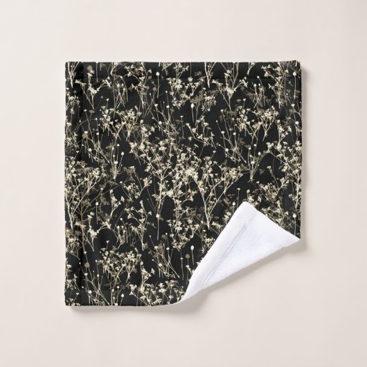 Modern Elegant Abstract Wildflower Zwart Beige Bad Handdoek (Wasdoekje)