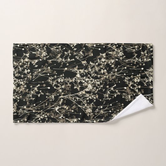 Modern Elegant Abstract Wildflower Zwart Beige Bad Handdoek (Handdoek)