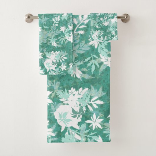 Modern Elegant Abstracte Blauwgroen Marigold Flowe Bad Handdoek (Insitu)