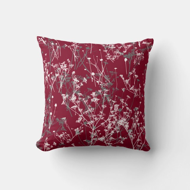 Modern Elegant Abstracte Wildbloemen Burgundy Gray Kussen (Voorkant)