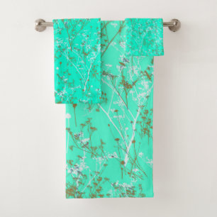 Modern Elegant Abstracte wilde bloemen op Aqua Blu Bad Handdoek