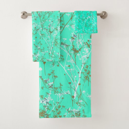 Modern Elegant Abstracte wilde bloemen op Aqua Blu Bad Handdoek (Insitu)