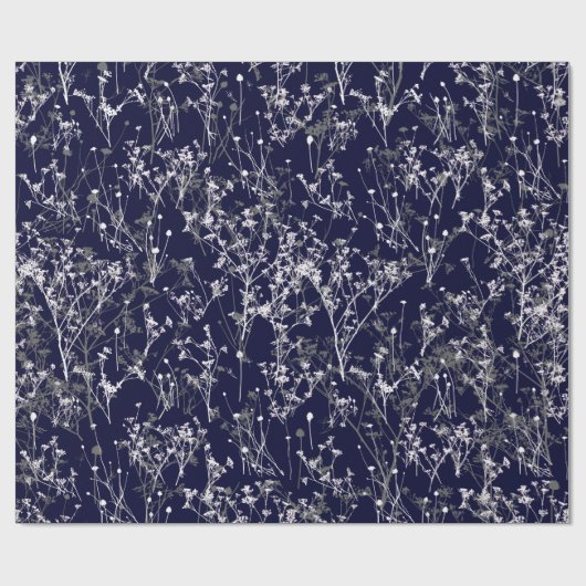 Modern Elegant Abstracte wilde bloemen op Navy Blu Cadeaupapier (Vlak)