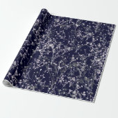 Modern Elegant Abstracte wilde bloemen op Navy Blu Cadeaupapier (Uitgerold)