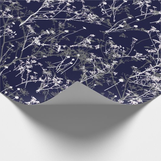 Modern Elegant Abstracte wilde bloemen op Navy Blu Cadeaupapier (Hoek)