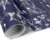 Modern Elegant Abstracte wilde bloemen op Navy Blu Cadeaupapier (Rol Hoek)