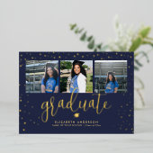Modern Elegant Afstuderen 3 Foto Collage Afstudere Folie Uitnodiging (Staand Voorkant)
