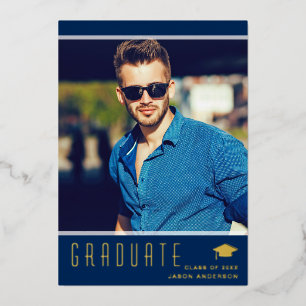 Modern Elegant Afstuderen Blue Photo Folie Kaart