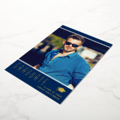 Modern Elegant Afstuderen Blue Photo Folie Kaart (Gedraaid)