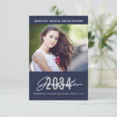 Modern Elegant Afstuderen | Foto blauw Afstuderen Aankondiging (Staand voorkant)