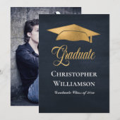 Modern Elegant Afstuderen Foto Goud Pet Aankondiging (Voorkant / Achterkant)