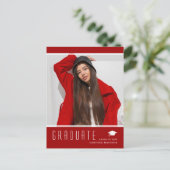 Modern Elegant Afstuderen Foto Rood Aankondiging Briefkaart (Staand voorkant)