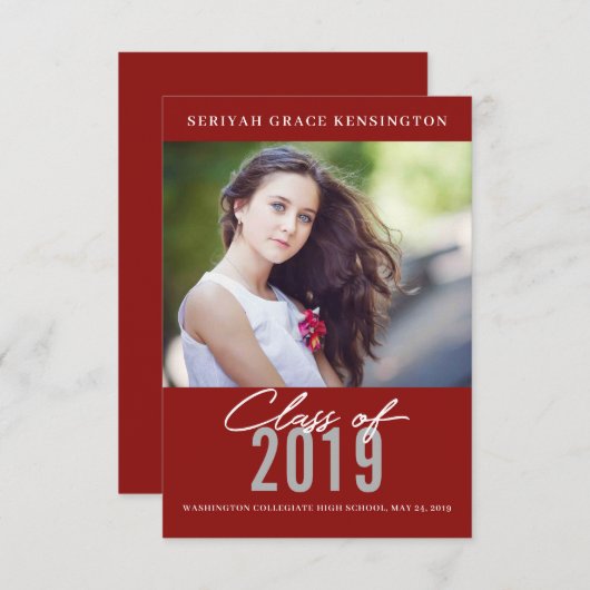 Modern Elegant Afstuderen | Foto rood Afstuderen Aankondiging (Voorkant / Achterkant)