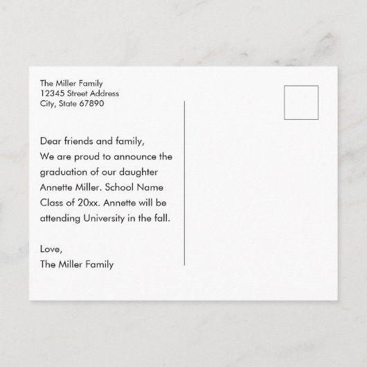 Modern Elegant Afstuderen Fotoaankondiging toevoeg Briefkaart (Achterkant)