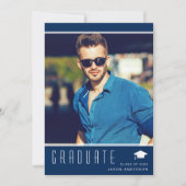 Modern Elegant Afstuderen stijlvol fotoblauw Aankondiging (Voorkant)