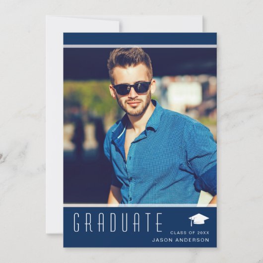 Modern Elegant Afstuderen stijlvol fotoblauw Aankondiging (Voorkant)