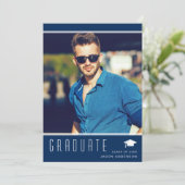 Modern Elegant Afstuderen stijlvol fotoblauw Aankondiging (Staand voorkant)