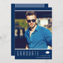 Modern Elegant Afstuderen stijlvol fotoblauw Aankondiging