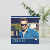 Modern Elegant Afstuderen stijlvol fotoblauw en wi Aankondiging (Staand voorkant)