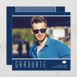 Modern Elegant Afstuderen stijlvol fotoblauw en wi Aankondiging