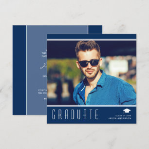 Modern Elegant Afstuderen stijlvol fotoblauw en wi Aankondiging