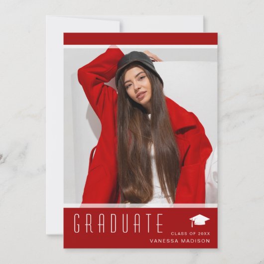 Modern Elegant Afstuderen stijlvol fotorood Aankondiging (Voorkant)