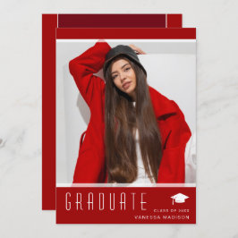 Modern Elegant Afstuderen stijlvol fotorood Aankondiging