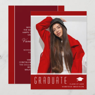 Modern Elegant Afstuderen stijlvol fotorood Aankondiging