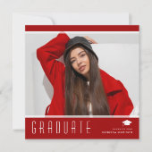 Modern Elegant Afstuderen stijlvol fotorood en wit Aankondiging (Voorkant)
