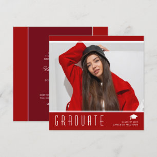 Modern Elegant Afstuderen stijlvol fotorood en wit Aankondiging