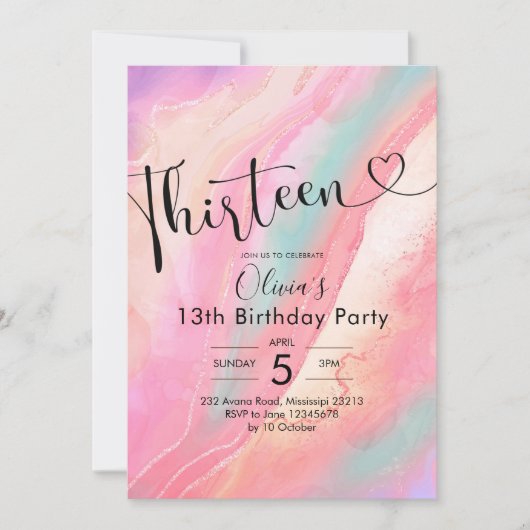 Modern Elegant Agate Derderdertiende verjaardag Ui Kaart (Voorkant)