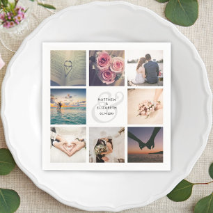 Modern Elegant Ampersand Wedding Photo Collage Servet
