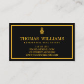 Modern Elegant Ananas Logo op zwarte achtergrond Visitekaartje (Achterkant)