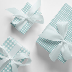 Modern Elegant Aqua Blue Gingham Check Patroon Inpakpapier Vel