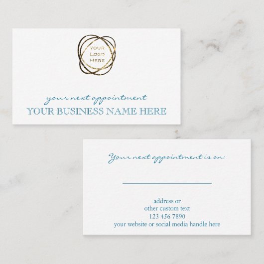 Modern Elegant Aqua Custom Business Logo Afsprakenkaartje (Voorkant / Achterkant)