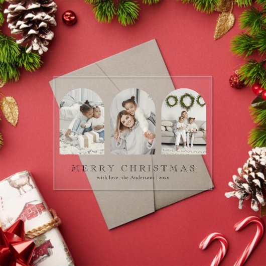 Modern Elegant Arch 3 Photo Collage Christmas Card Acryl Uitnodigingen (Insity (Feestdagen))