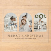 Modern Elegant Arch 3 Photo Collage Christmas Card Acryl Uitnodigingen (Voorkant)