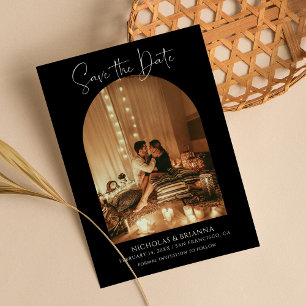 Modern Elegant Arch Foto Black White Boho Wedding Save The Date