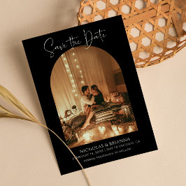 Modern Elegant Arch Foto Black White Boho Wedding Save The Date
